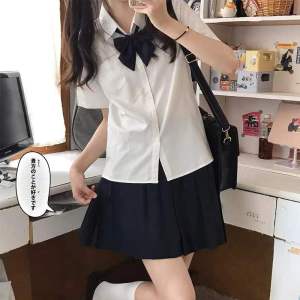 School Uniform Set Short Sleeve White Shirt Female Style Japanese Made Complete Set JK Uniform Skirt Sweet Style POLO Collar