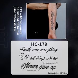Gothic Style Lettering Waterproof Herbal Tattoo Stickers for Men Long-lasting Floral Script Body Art Simulation Tools