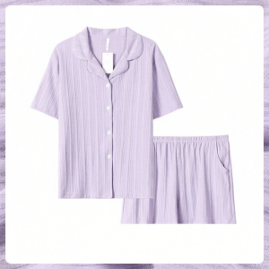 me home wear | New Cotton Thin Short Sleeve High-end Buttoned Pajama Set
