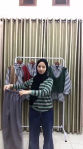 PROMO - COD Bayar di Tempat!! LEMORA Setelan Overall Wanita Motif Rompi & Kemeja Garis