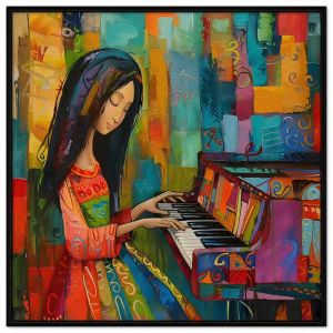 Tranh treo tường tranh dán tường tranh trừu tượng cô gái buồn chơi đàn piano tranh decor phong cách hiện đại chất liệu sơn dầu in Canvas. CGI-358