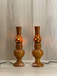 Cặp đèn bàn thờ gỗ tràm cao 29cm - đèn bàn thờ gỗ công giáo - giá bán /1 cặp