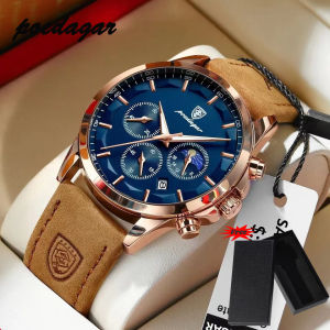 【With Watch Box】POEDAGAR Mens Watches Fashion Quartz Watch Luxury Sports Waterproof Chronograph Luminous Date Man Wristwatch Business Leather Mens Watches Clock 928P