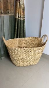 Keranjang Laundry Tempat Mainan Anak Anyaman Enceng Gondok Kokoh Handle Ring Besi Ukuran L Dan M