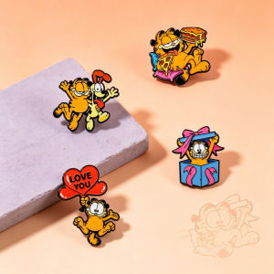 4pcs Orange Cat Cartoon Enamel Pins Set Anime Lapel Pin Badges for Backpack Jacket Clothes Decor Funny Collectible Brooches Gift
