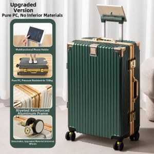Durable Luggage 20 Inch Travel Suitcase Multi-Functional Password Combination Pull Rod Wheel 24 Aluminum Frame Fashionable Trendy