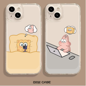 Cartoon SpongeBob SquarePants Phone Case Silicone Full Cover Protective Shell for iPhone 15 pro Max 14 plus 13 Mini Transparent 12