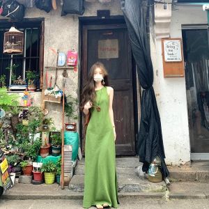 XUECAIQI | Elegant Slimming Plus Size Green Sleeveless Dress