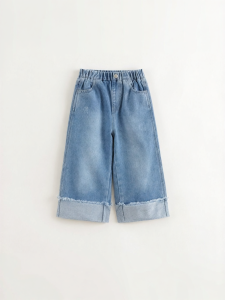Marc&Janie | Roll-edge Stiff Denim Wide Leg Pants