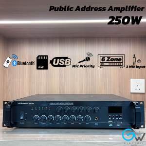 [Mic Priority 5 Zone 3 Mic] 250W Bluetooth Public Address Amplifier GW Acoustic For Surau Masjid