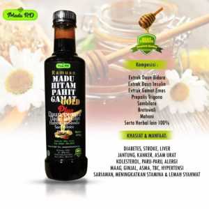 Madu Hitam Pahit Gamat/Gamad Gold RD Plus Insulin Daun Bidara Habbatudauda Sambiloto Propolis 470gr Mengobati Diabetes Stroke Liver Jantung Kanker Asam Urat Kolestrol Paru Paru Alergi Maag Ginjal Asma Tbc Hypertensi Sariawan Flek Paru & lain lain