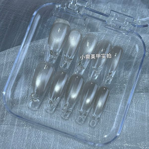 Handmade Ice Butterfly Pure Wearable Nails Cold Sensation Spring Summer Fake Nails Tips Ice Transparent High-End Feeling Nail Art