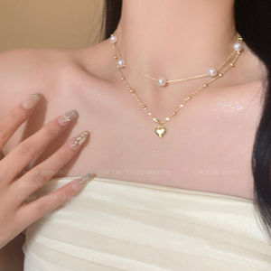 French Luxury High-end Elegant Delicate Pearl-like Heart-shaped Layered Necklace