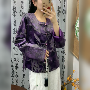 YUFUQING | New Chinese Style Womens Jacket Purple Floral Embroidery Improved Tang Costume Top Spring 2025 High-End Feel Fashionable Outerwear