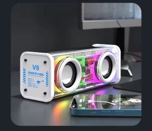 Newmsnr | TWS V8 Transparent Mecha Powerful Speaker RGB Light Bluetooth Wireless Surround Bass Subwoofer Music Mini Home Party Loudspeaker