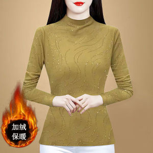 Áo Sơ Mi Cổ Cao Ôm Vừa Vặn Faymacea Black Rhinestone Áo Sơ Mi Dài Tay Mùa Đông Thường Ngày Phong Cách Hàn Quốc Chất Liệu Khác