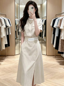 LIRUSHAN | French Style Apricot Color Short Sleeve Jumpsuit Dress