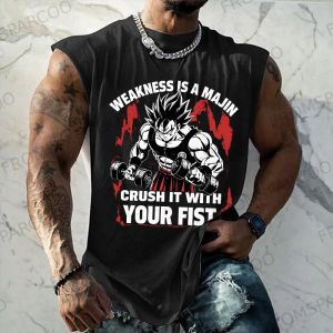 Bandai | Dragon Ball Anime Goku Peripheral Printed Pure Cotton Tank Top Gym Sports Casual Men Loose Summer Fashion Vest Top