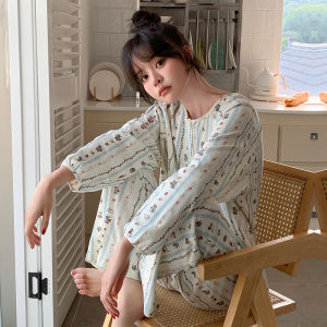 2024 ใหม่ ผู้หญิง ผ้าฝ้าย ชุดนอนแขนยาว คอกลม เปิด คาร์ดิเกน น่ารัก การ์ตูน ชุดเสื้อผ้าบ้านสัตว์ ฤดูใบไม้ร่วง ฤดูใบไม้ผลิ บริการบ้าน