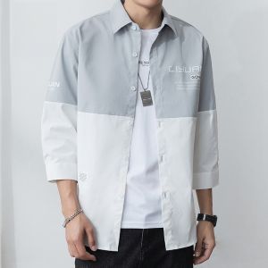 ROMON | Lormen Mens Loose Fit Short Sleeve Shirt Summer Thin Fashion Print Casual Shirt Outerwear No Ironing Required Lightweight