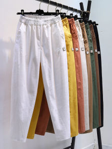 Womens Cotton Linen Casual Pants Thin Summer New Straight Loose Cucumber High Waist Nine Points Harlan Pants Asymmetrical