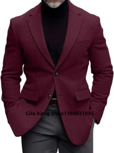 Áo Khoác Len Nam Màu Đỏ Đô Kiểu Dáng Thường Ngày Dày Dặn Chống Gió Mùa Thu Đông Hai Khuy Ấm Áp Chất Liệu Pha Cotton Và Polyester