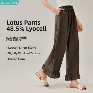INMAN | 2026 Autumn/Winter Linen Lyocell Ruffle Wide Leg Womens Casual Pants