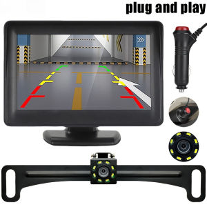 4.3-Inch Universal Monitor and Backup Camera Kit with Eight LED Lights and Night Vision for Pickup Trucks Cars SUVs and RVs