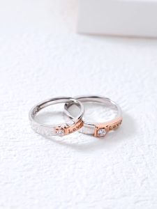 (2pcs) original 92.5 Italy sterling silver promise ring moissanite love zircon mens and womens couple jewelry
