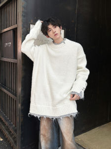 เสื้อสเวตเตอร์ถักทรงหลวมสไตล์ย้อนยุคสำหรับผู้ชาย Cleanfit ฤดูใบไม้ร่วง/ฤดูหนาว สีสันสดใส คอกลม เสื้อสเวตเตอร์ถักแบบลำลอง