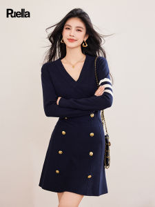 puella | Slimming Double Breasted V-Neck Knit Dress