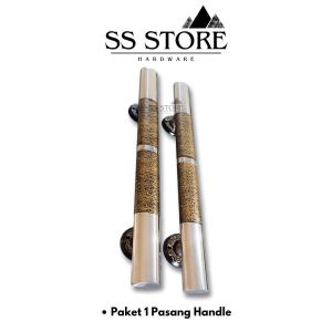 Handle/Tarikan Pintu Rumah Stainless Steel Oval Rintik Antik Panjang 45cm + Set Body Pelor Kunci