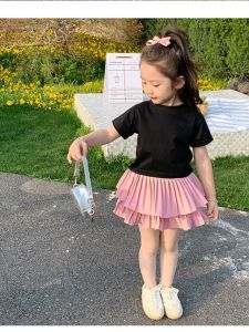 Girls Sporty Pleated Mini Skirt Childrens Day New Style Princess Skirt Set Polyester Fiber Sweet Style White Short Skirt