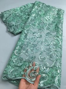 2026 New Style African Party Wear Champagne Gold Mesh Lace Fabric Sequin Embroidery Beaded French Net Lace