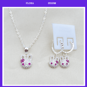 FLORA 0510M - Set bạc ta dây chuyền bông tai hình thỏ dành cho bé gái