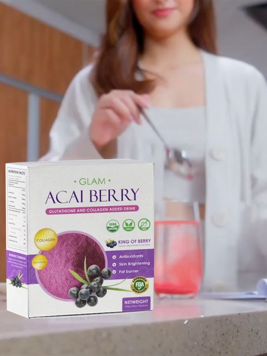 GLAM Collagen Acai Berry Juice Original 100 Acai Berry Powder with Glutathione Anti Aging Antioxidant Whiten Skin No preservatives Lazada PH