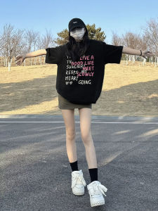 Pure Cotton Short Sleeve T-Shirt Womens Black Slimming Half Sleeve Unique Beautiful Summer Top Korean Style Printed Casual Wear