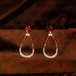 SEQUITO Gorgeous Women Micro Pave Tiny Colorful AAA Zirconia Big Waterdrop Pendant Long Dangle Earrings Golde Plated Clothes Accessories SE1054
