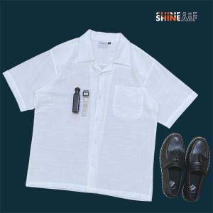 Kemeja Bowling White Stars Linen Korean Premium Style Pria/Wanita