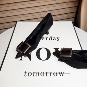 French Style Velvet Work High Heels Womens Pointed Toe Thin Heel Comfortable New 2025 Square Heel Not Tired Footwear