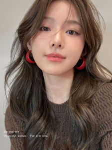 Retro Red Circle C-Shaped Earrings Hong Kong Style Womens Earring Studs Fresh out Handmade Mixed Material Geometric Pattern