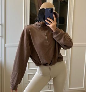 เสื้อแจ็คเก็ตกีฬาคอตั้งสำหรับผู้หญิง ทรงหลวม แฟชั่น โยคะ ฟิตเนส วิ่ง ฝึกซ้อม แขนยาว เสื้อสเวตเตอร์ฤดูใบไม้ร่วง/ฤดูหนาว