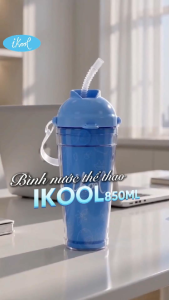 Bình nước thể thao iKool 850ml Tân Lập Thành bình nước nhựa cao cấp có quai xách ống hút tiện dụng