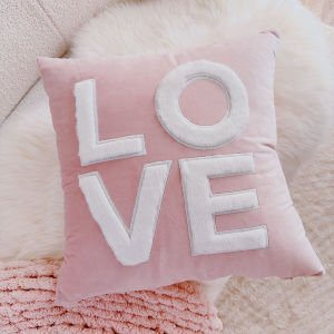 Cute Floral French Pillow Pink Plush Heart-shaped