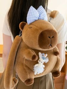 กระเป๋าเป้สะพายหลังผ้าขนสัตว์ลายการ์ตูนขนาดใหญ่สำหรับเด็กผู้หญิง กระเป๋าใส่หนังสือแบบมีซิปปิดแบบนุ่ม กระเป๋าสะพายไหล่แบบคู่