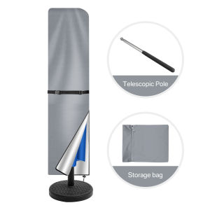 Parasol Cover Waterproof Straight Parasol Protective Cover with Telescopic Pole and Zipper Fit for Large Umbrella Patio Parasol