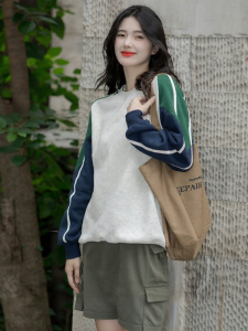 Toyouth | Áo Hoodie Phối Màu Cổ Tròn Cho Nữ
