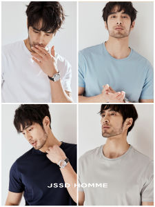 JSSD HOMME Mens Summer round Neck Silk T-Shirt Casual Short Sleeve Pure Color Breathable Comfortable Fashion Urban Style