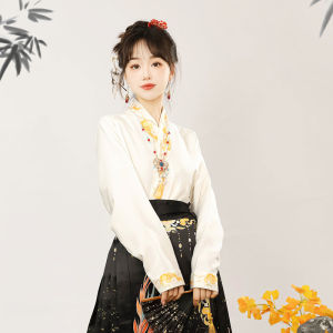 Wanshan Ruying Ming Dynasty Chinese Hanfu Womens Commute Outfit New Style Aircraft Sleeve Horse Tailed Skirt Set
