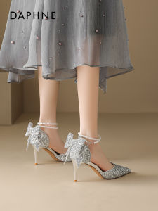 Daphne Silver High Heels Womens Pointed Toe 2025 New Summer Engagement Wedding Shoes Thin Heel Absolutely Beautiful Small Sandals